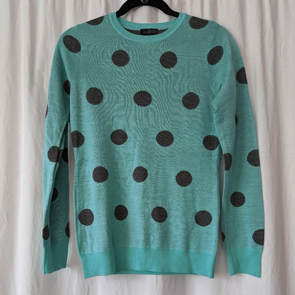 The Limited Aqua Blue Black Polka Dot Sweater Size Extra Smalll